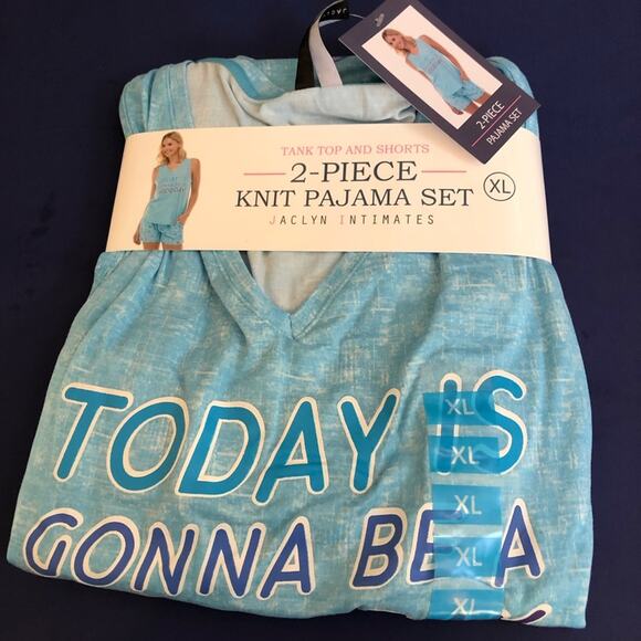 Jaclyn Intimates Blue White Soft Pajama Set XL Today is Gonna Be a Good NWT NEW - Picture 2 of 7